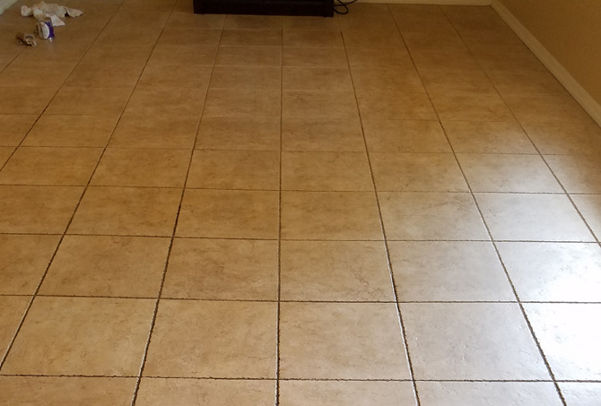 Tile Living Area Before Cleaning and Color Sealing