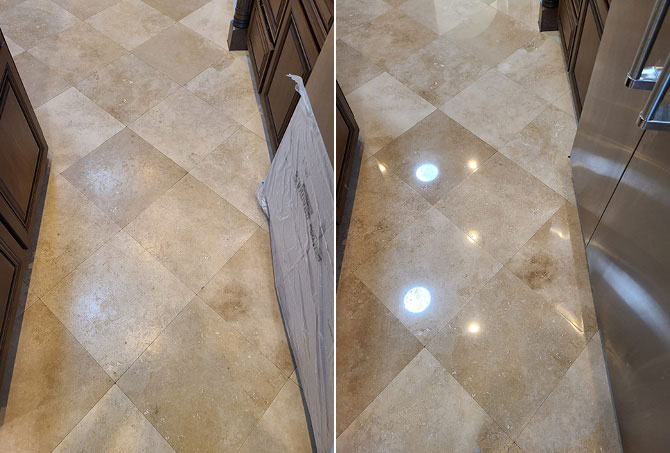 Travertine Floor Before and After Refinishing