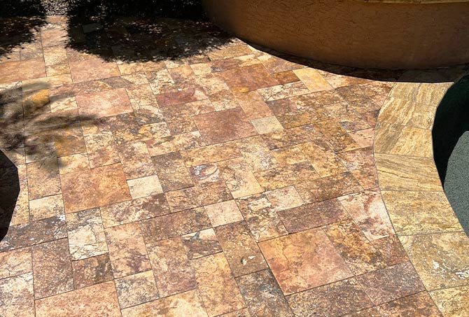 Exterior Travertine Pool and Patio Cleaning and Sealing