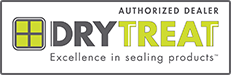 DRYTREAT Authorized Dealer logo featuring a gray and yellow seal and the tagline 'Excellence in sealing products'.
