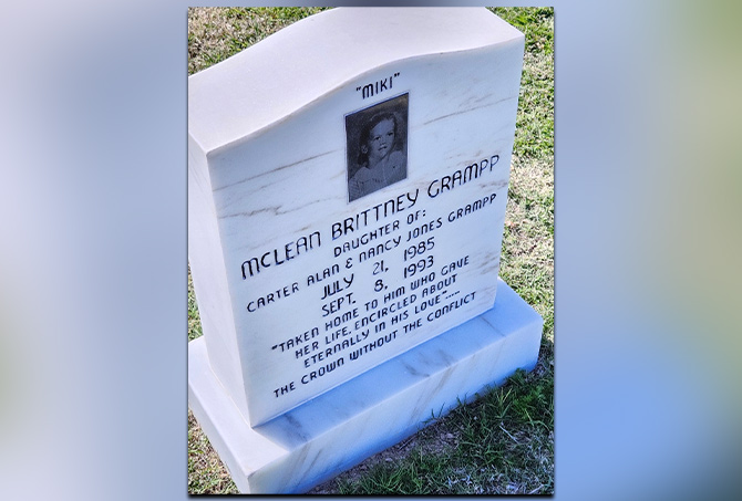 A beautifully restored marble headstone.