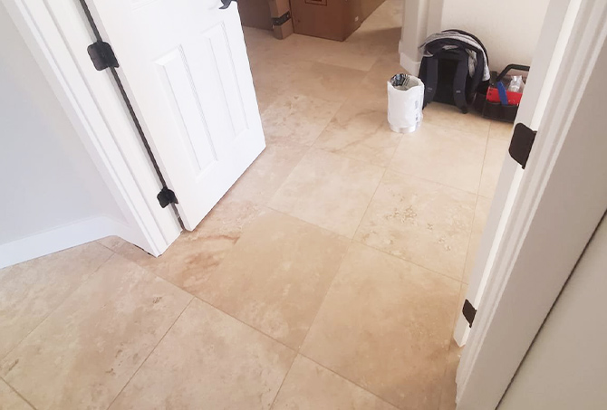 This is a dull looking travertine hallway.