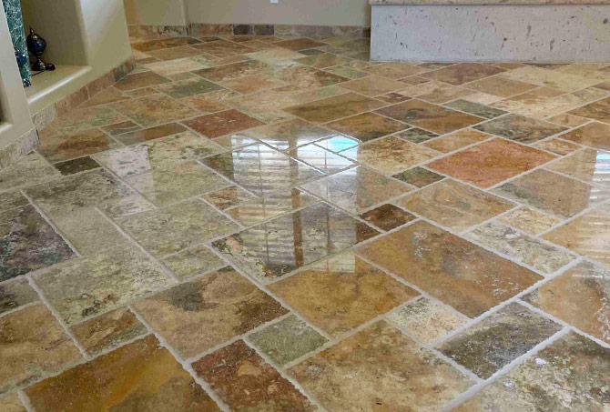 Here is a beautiful AFTER image of the polished travertine finish