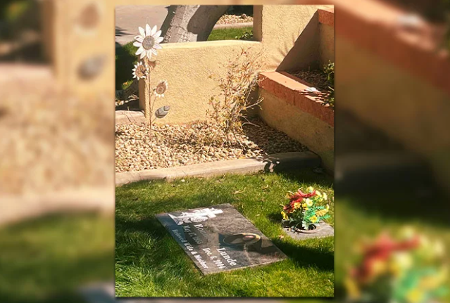 Here is a side view of the restored headstone