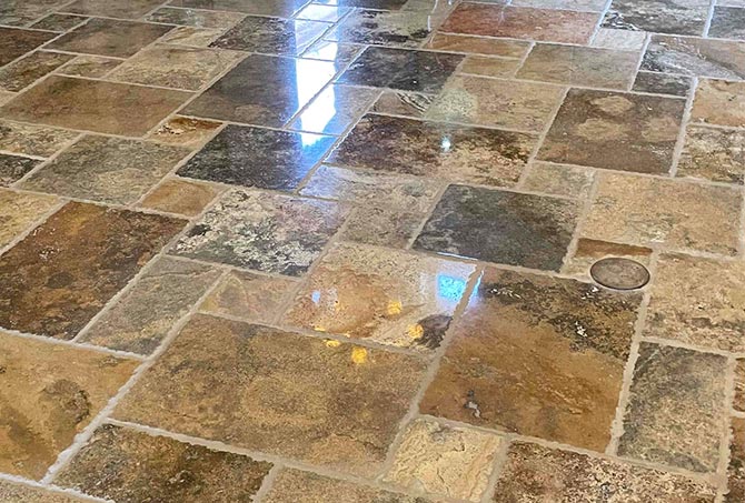 Here is an AFTER image of our travertine restoration work Lovely