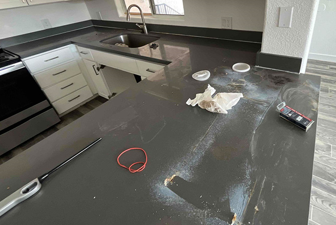 In this BEFORE image you can see where we tested our theory about alkaline etch damage