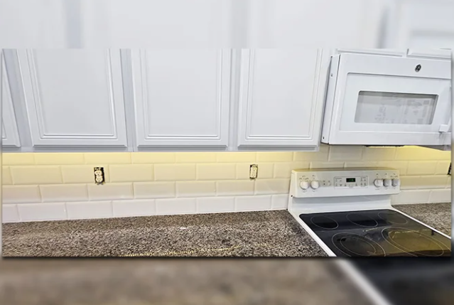 Once the homeowners added new outlet covers this backsplash looked exactly as they hoped it would