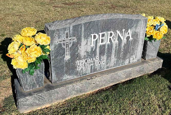 This BEFORE image shows the poor condition of the headstone