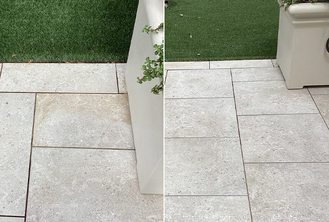 This BEFORE left and AFTER right image shows how effective our stain treatment was
