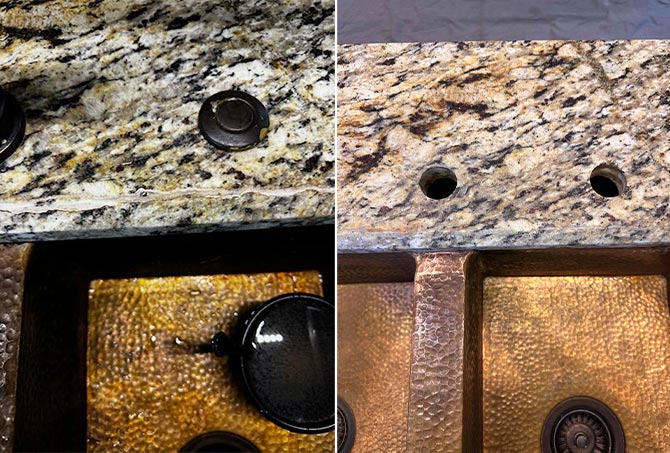 This BEFORE left and AFTER right image shows the excellent quality of our repair work.