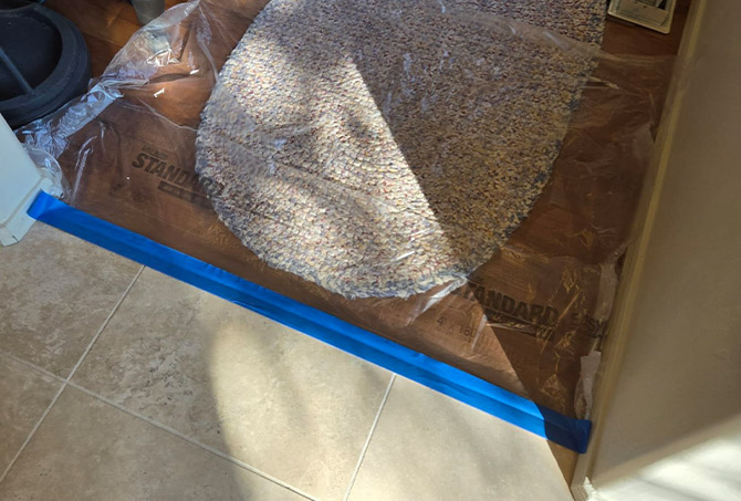 We protect the surfaces surrounding our work area.